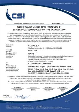 CLEAF MARINE LAMINATE - CERTIFICATO IMO-MED MOD. B