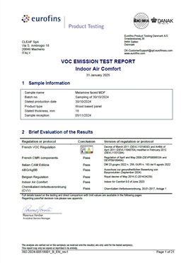 VOC-EMISSIONSTESTBERICHT - INDOOR AIR COMFORT - BESCHICHTETE MDF PLATTE