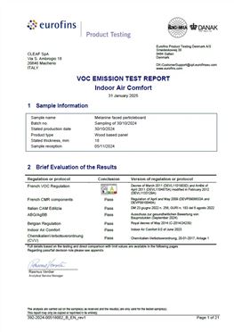 VOC-EMISSIONSTESTBERICHT - INDOOR AIR COMFORT - MELAMINBESCHICHTETE SPANPLATTE