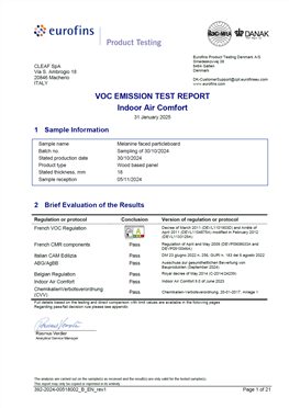 VOC EMISSION TEST REPORT - INDOOR AIR COMFORT - MELAMINE FACED PARTICLEBOARD