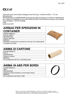 INFORMAZIONI SULLA NATURA DEGLI IMBALLAGGI