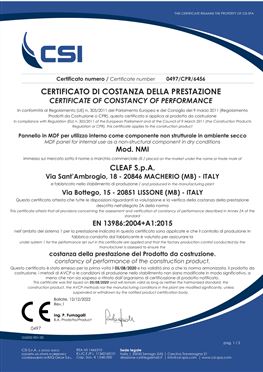 CERTIFICATE OF CONSTANCY OF PERFORMANCE - FIREPROOF MDF PANEL