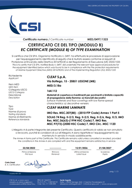 CLEAF MARINE LAMINATE - CERTIFICATO IMO-MED MOD. B