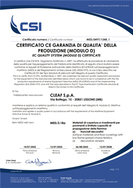 CLEAF MARINE LAMINATE - IMO-MED CERTIFICATE MOD. D