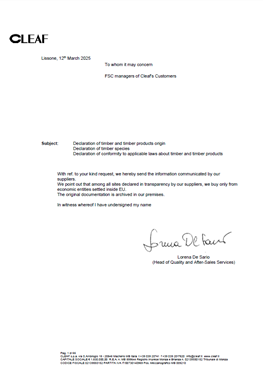 EUTR - DECLARATION OF ORIGIN OF WOOD SPECIES