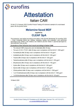 VOC-CAM-Zertifikat für Bauwesen – melaminbeschichtete MDF-Platte